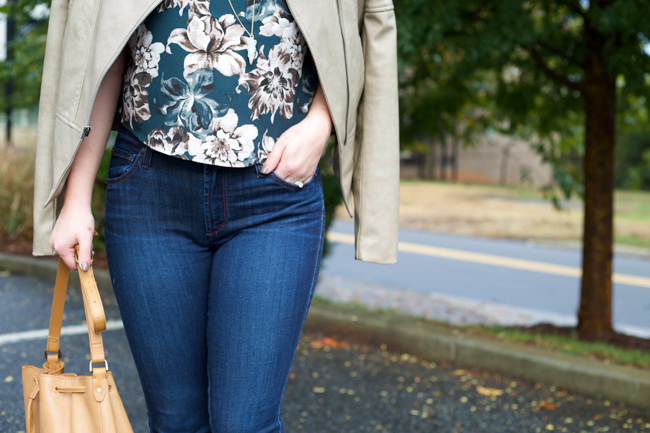 Floral Crop Top and Taupe Leather Jacket via @maeamor