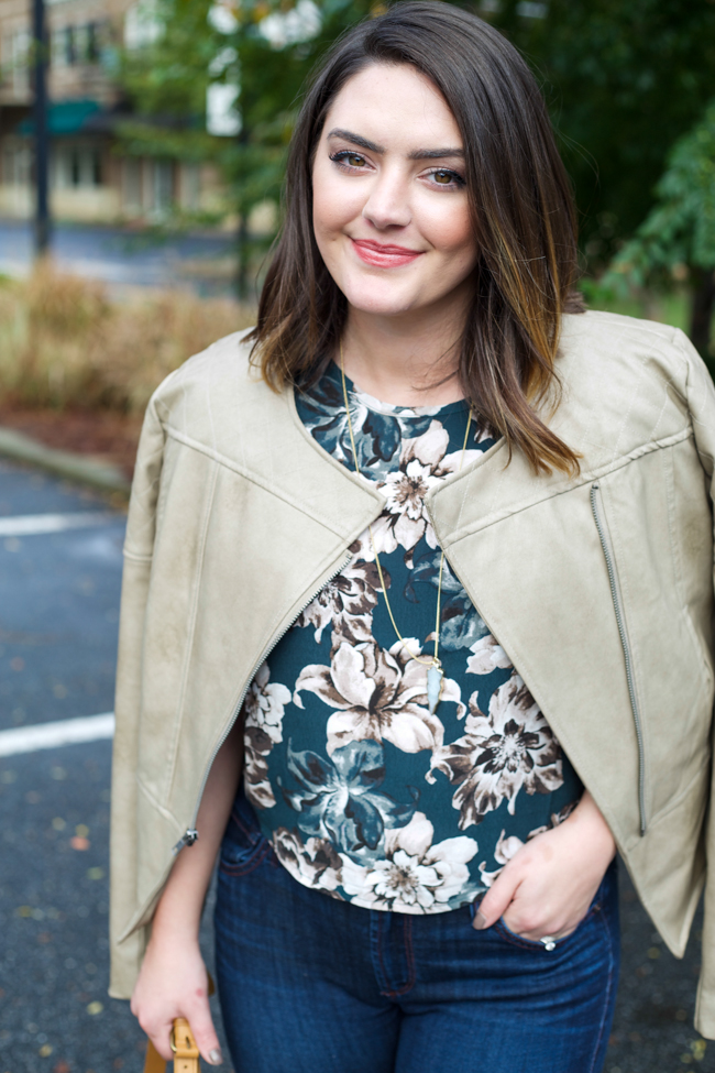 Floral Crop Top and Taupe Leather Jacket via @maeamorFloral Crop Top and Taupe Leather Jacket via @maeamor