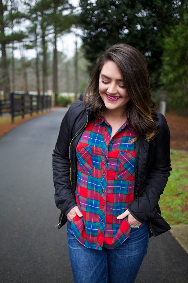 How to wear cowboy boots via @maeamor with Invisible Heels, plaid tartan shirt, quilted jacket