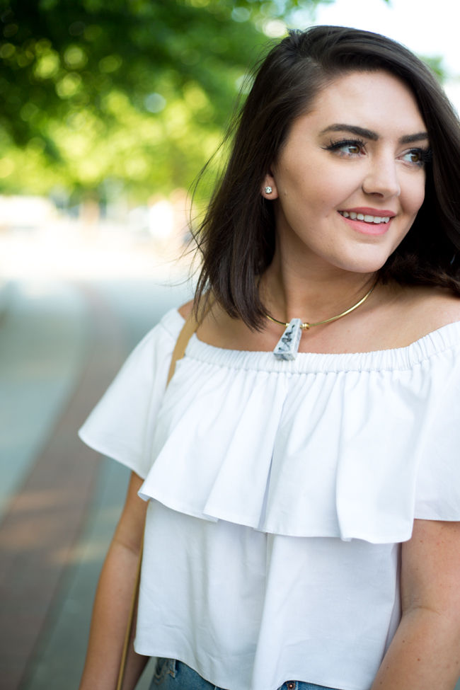 White Off Shoulder Top with Summer Accessories from @topshop - via @maeamor