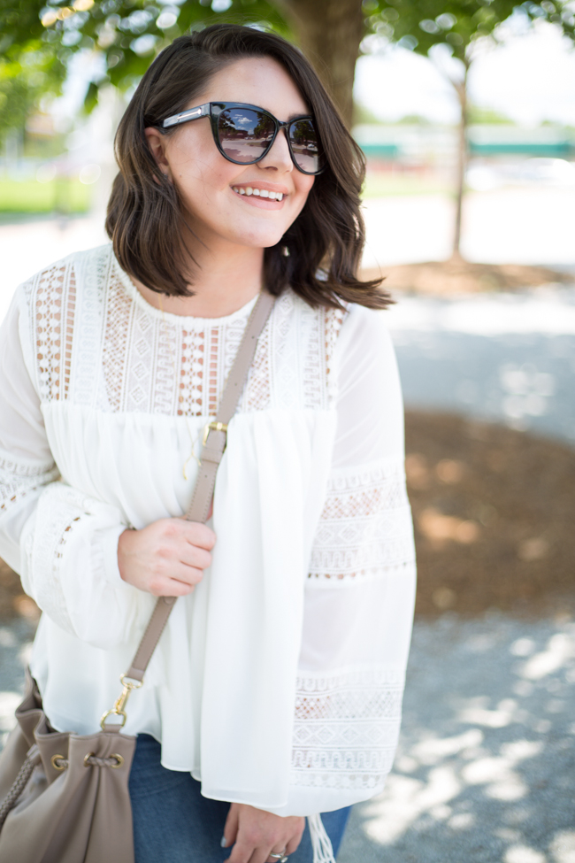 White Blouse with Tassels and Distressed Jeans - via @maeamor