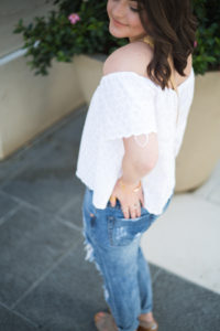 White eyelet Off Shoulder Blouse and Blank NYC jeans via @maeamor